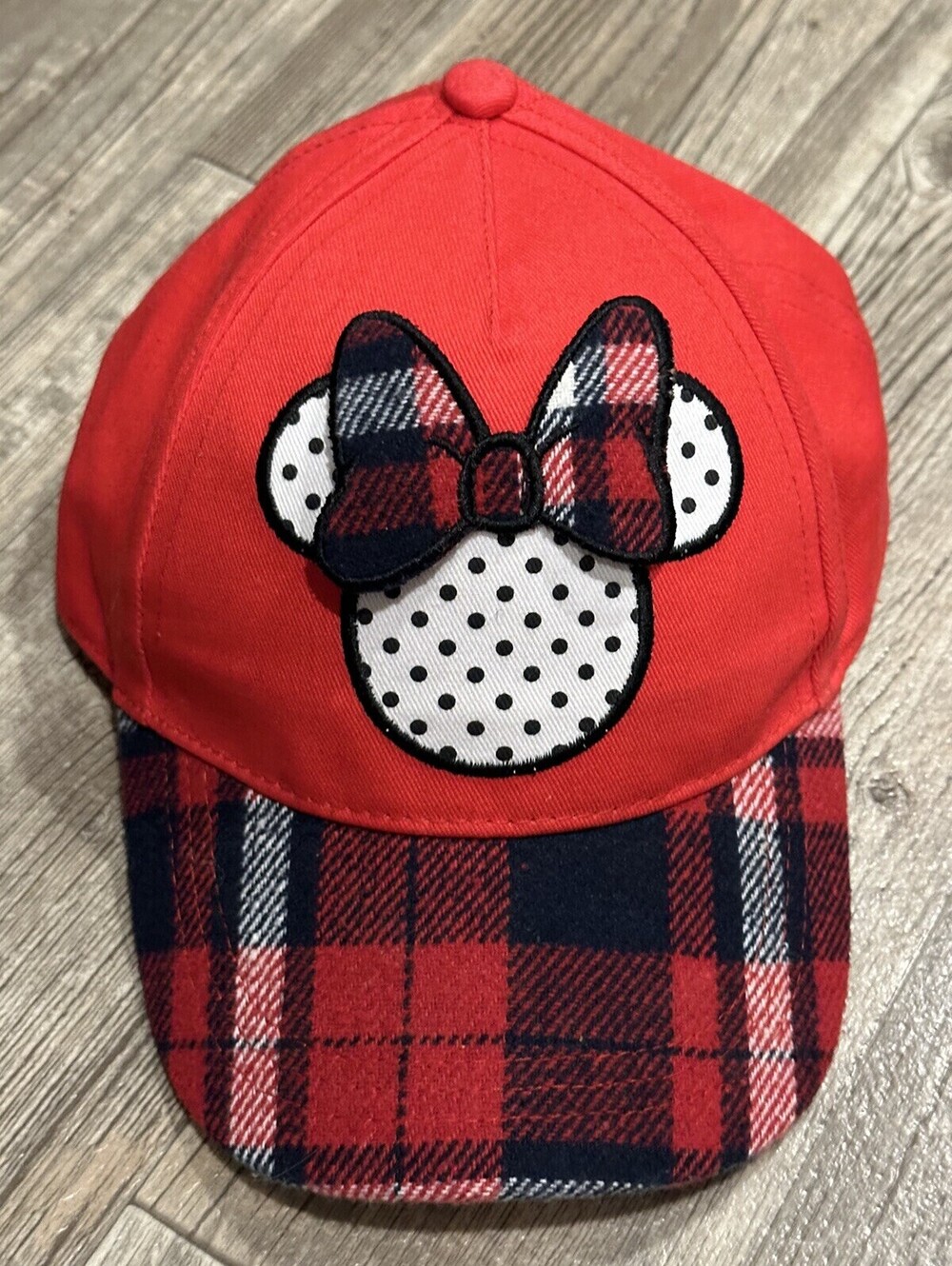 EUC Kid's Disney Minnie Mouse Plaid Hat with Applied Bow